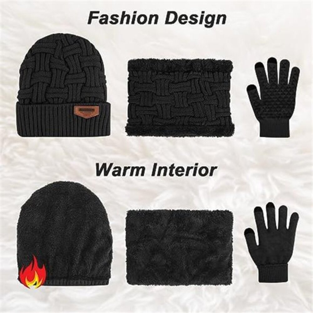 Winter Beanie Scarf Gloves Set Knit Hat Touch Screen Warm Unisex - Picture 2 of 6